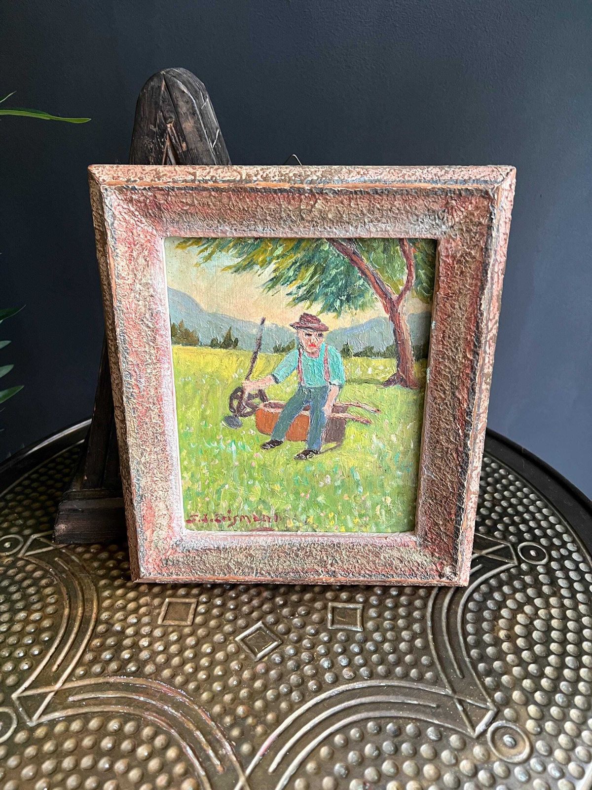 187.0 Vintage Swiss Folk Art Painting By F. J. Erismann – Emmental Farmer – Signed Original Naive Art photo