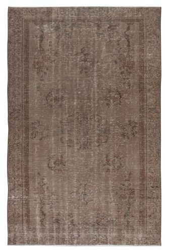 5.5x8.5 Ft Contemporary Handmade Low Pile Turkish Wool Area Rug In Brown Color