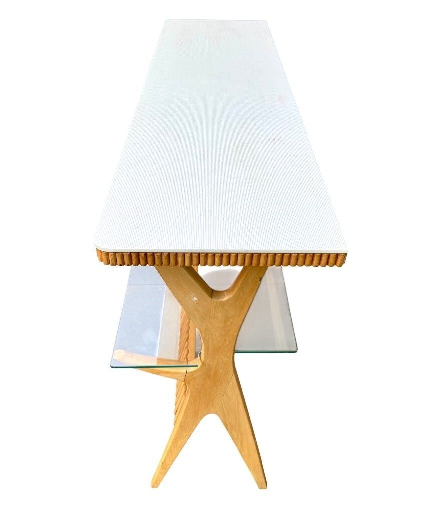 A Lovely Italian 1950s Beechwood And Ribbed Glass Console By Ico Parisi photo Furniture