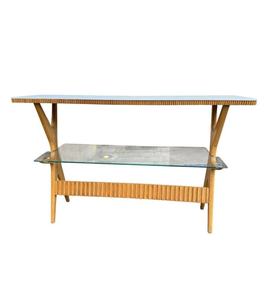 A Lovely Italian 1950s Beechwood And Ribbed Glass Console By Ico Parisi photo vintage