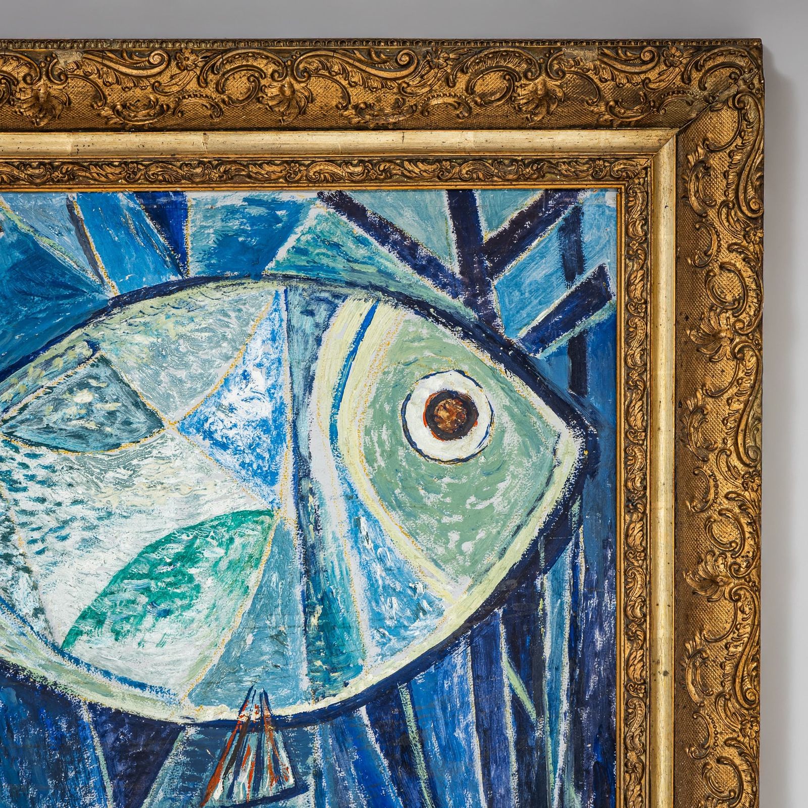 Werner Kreuzhage (1904–1989), Blauwe Vis, Olieverf Op Hout, Abstract, 1955 photo vintage