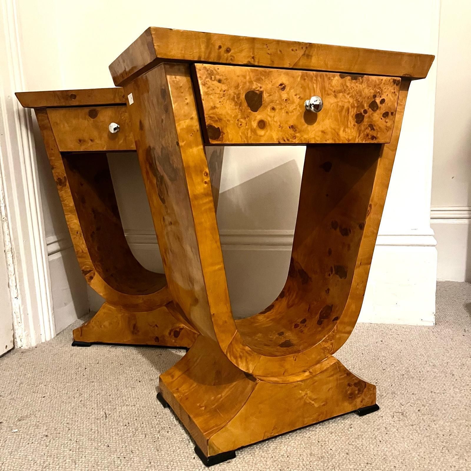 A Pair Of Burr Walnut Art Deco Style Side Tables / Night Stands/ Bed Side Table photo for sale