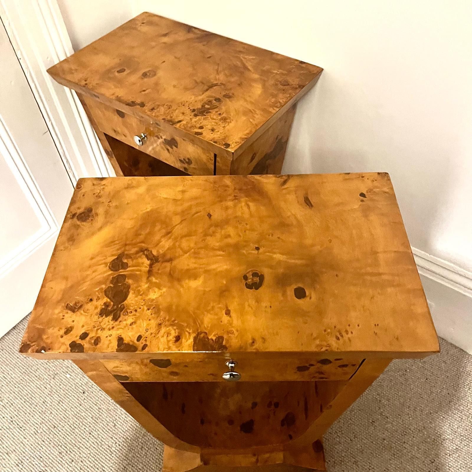 A Pair Of Burr Walnut Art Deco Style Side Tables / Night Stands/ Bed Side Table photo vintage