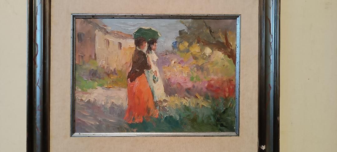 Painting Figures Oil On Board Impressionist Style 1950s\60s photo Art