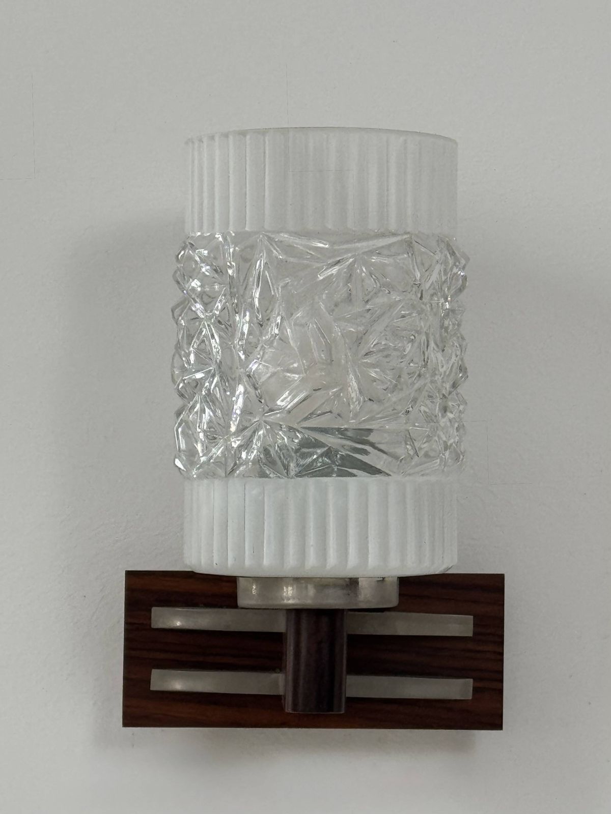 Pair Of Vintage Wall Lights, Chrome, Rosewood And Pressed Molded Glass, France photo 567.0