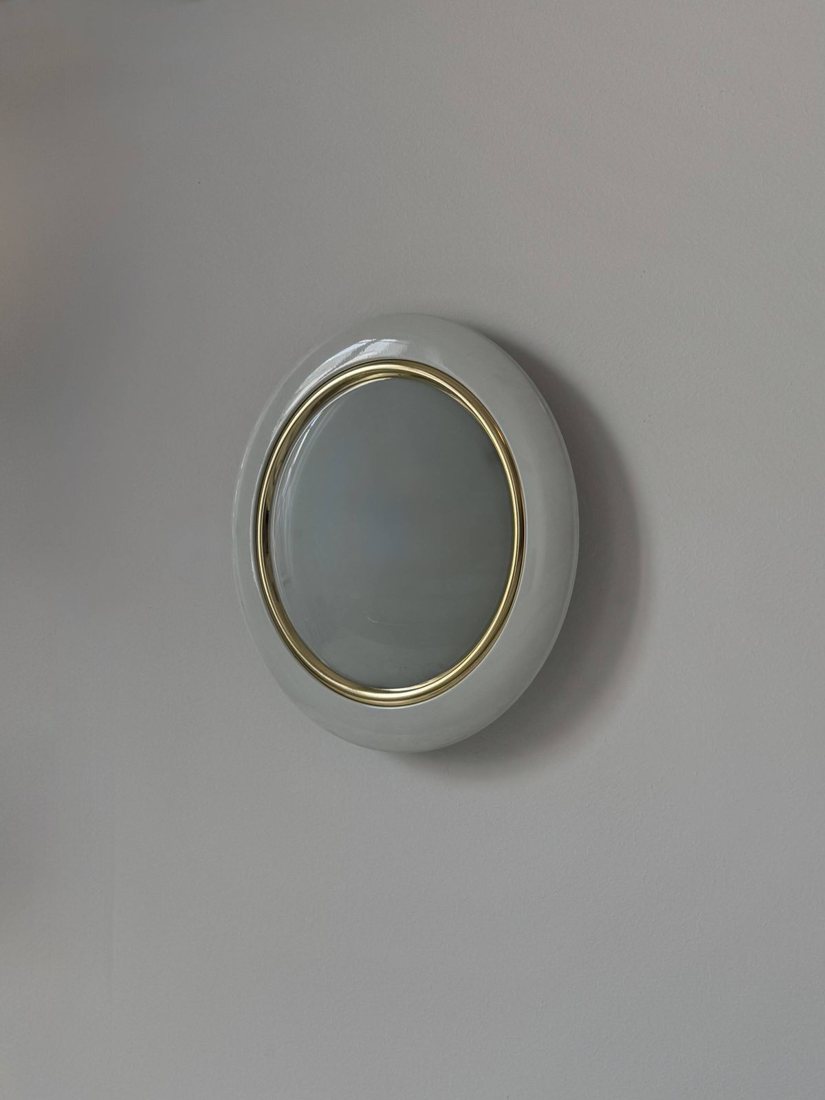 Vintage Circular Wall Lights, Brass Metal And Frosted Glass, France 1980 photo vintage