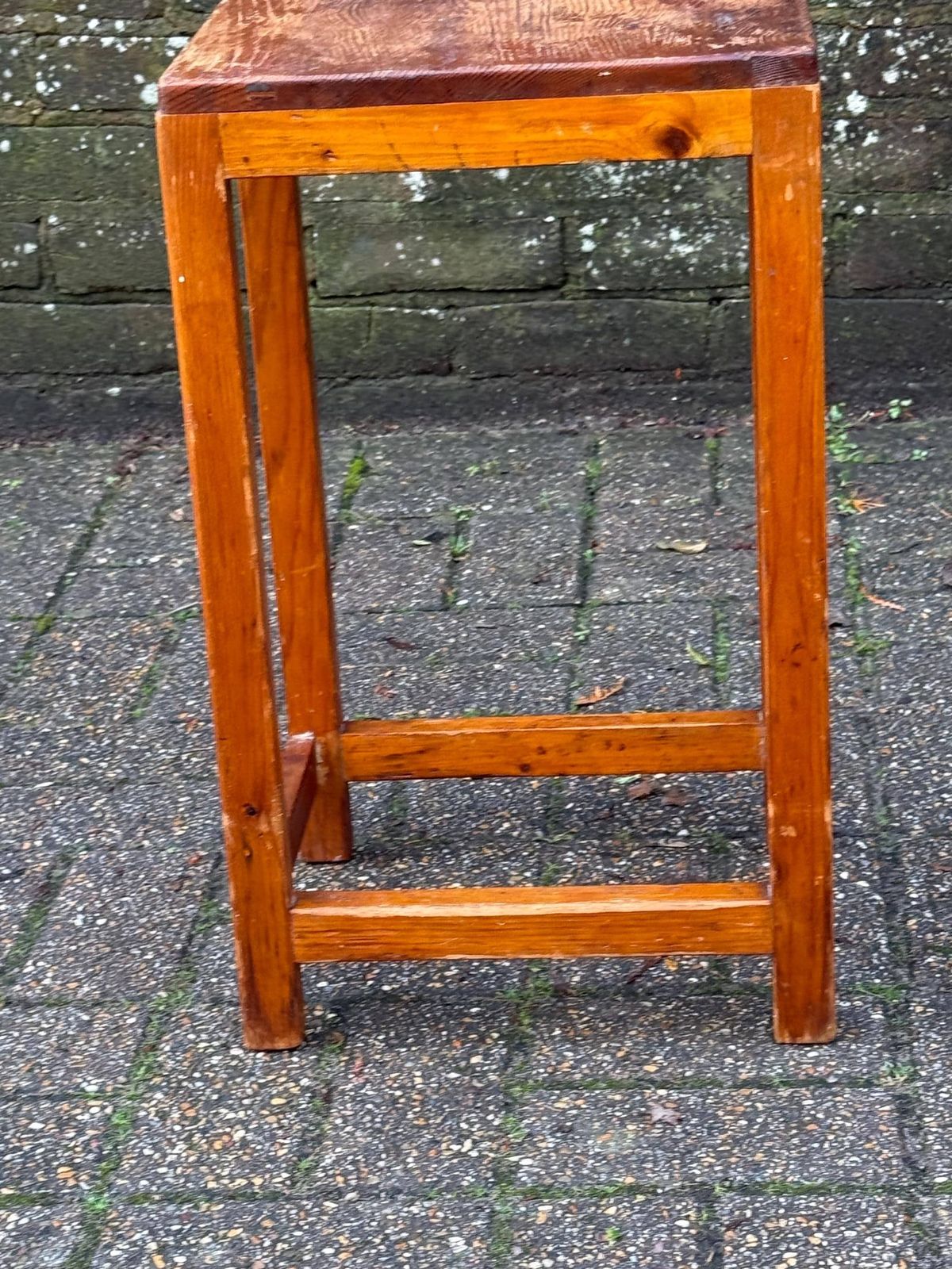 Furniture Vintage Pine Utility Stool Or Stand With Rustic Vernacular Workshop Character, Kitchen Or Craft Stool photo