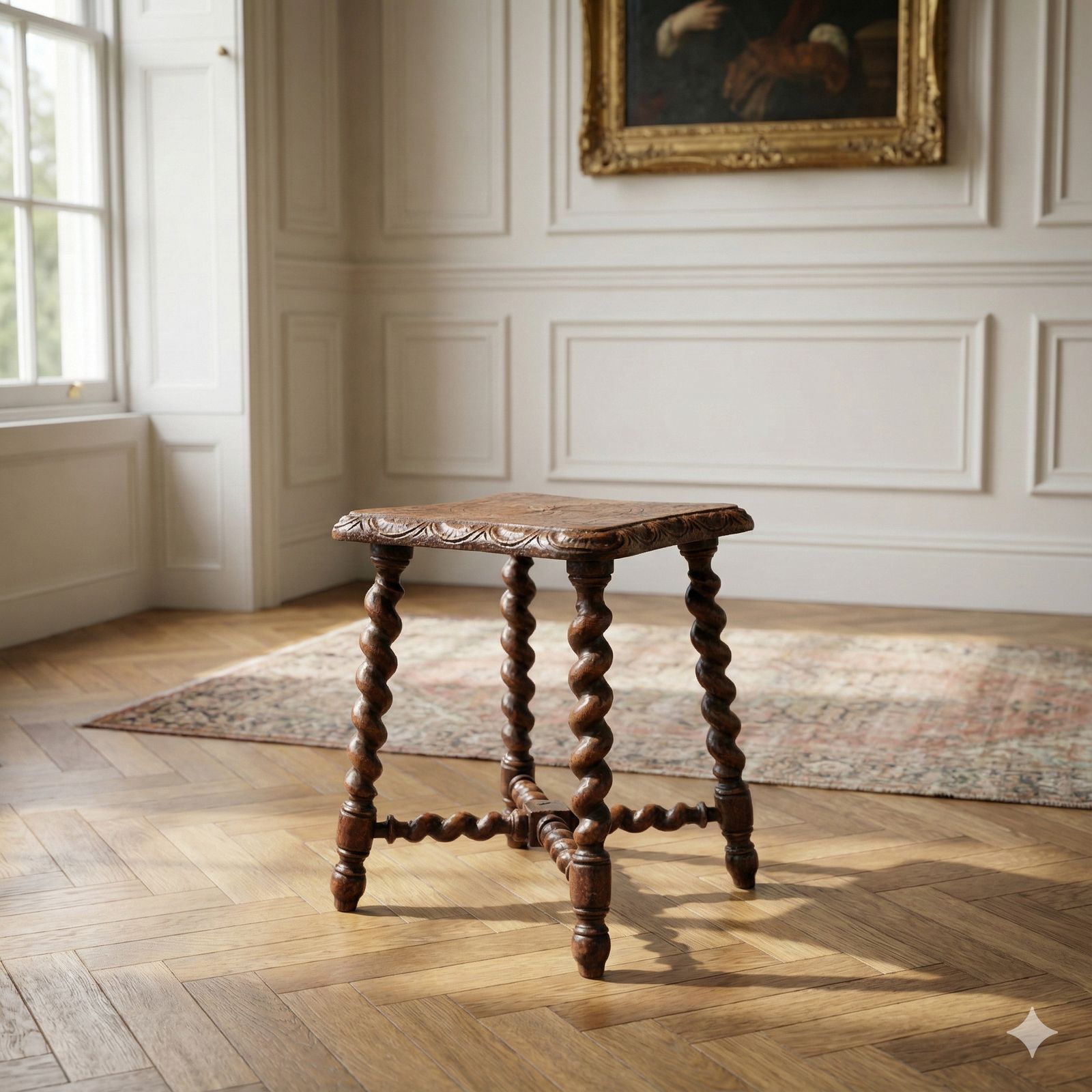 Jacobean Revival Carved Oak Barley Twist Stool / Occasional Table – C.1920s