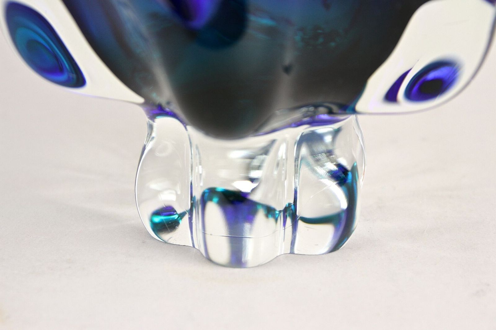 Blue Murano Glass Basket With Curved Handles, Mid Century It Ca. 1960 photo Home Decor