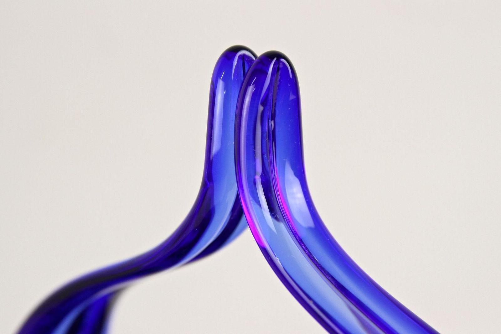 Blue Murano Glass Basket With Curved Handles, Mid Century It Ca. 1960 photo vintage