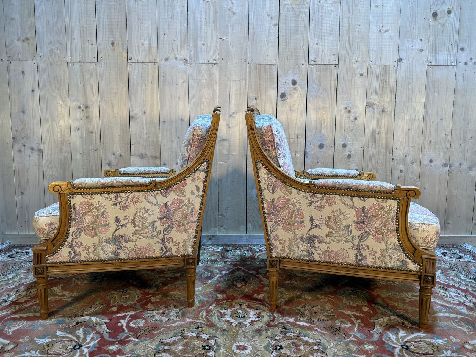 Paire De Fauteuils / Bergères Et Repose Pied De Style Louis XVI photo vinterior