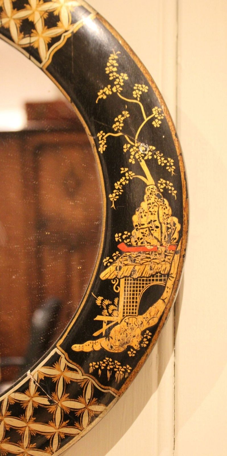 Black Chinoiserie Oval Wall Mirror photo buy