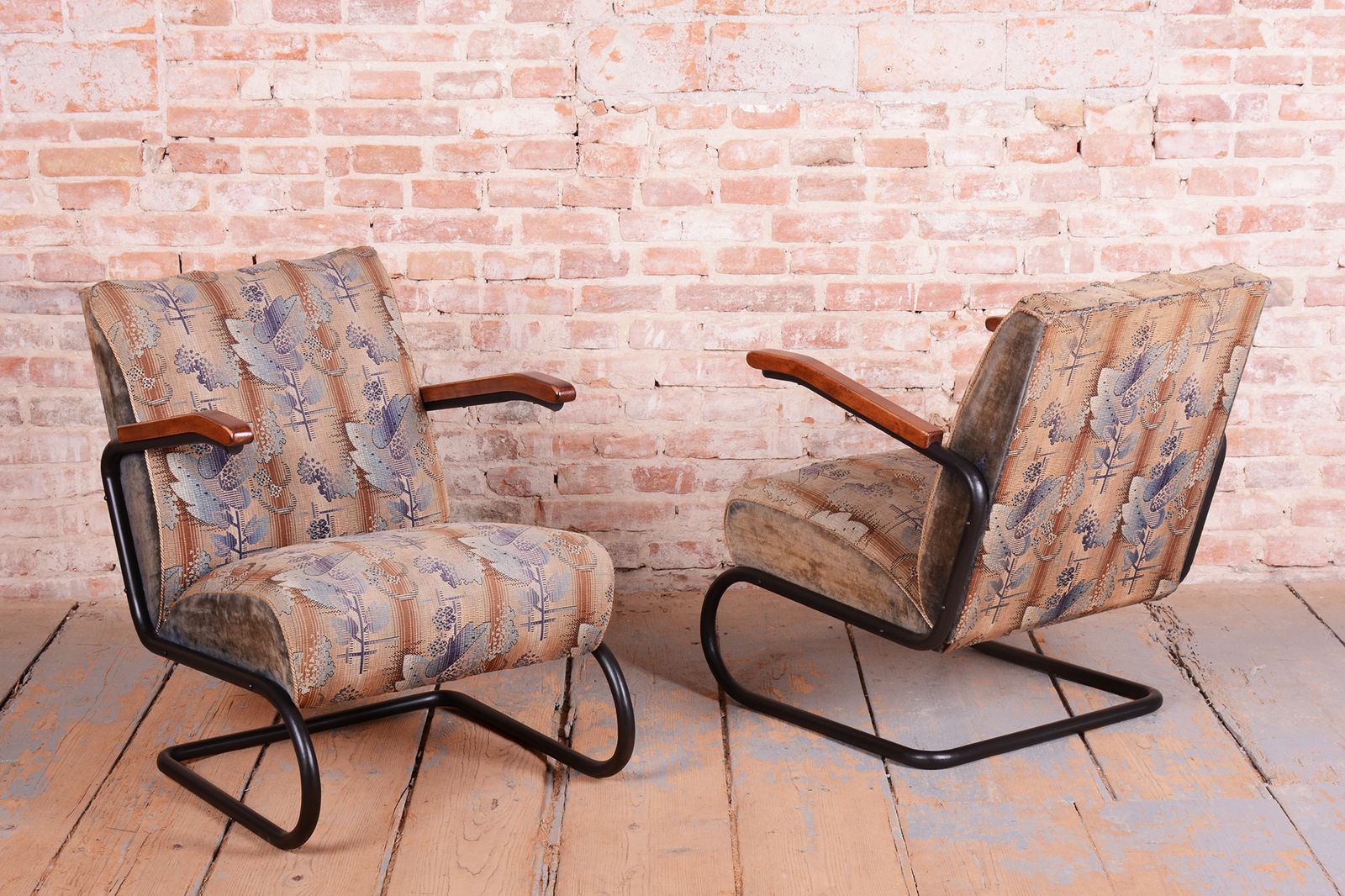Pair Of Restored Bauhaus Armchairs, Beech, Steel, Polished, Czech, 1930s photo for sale