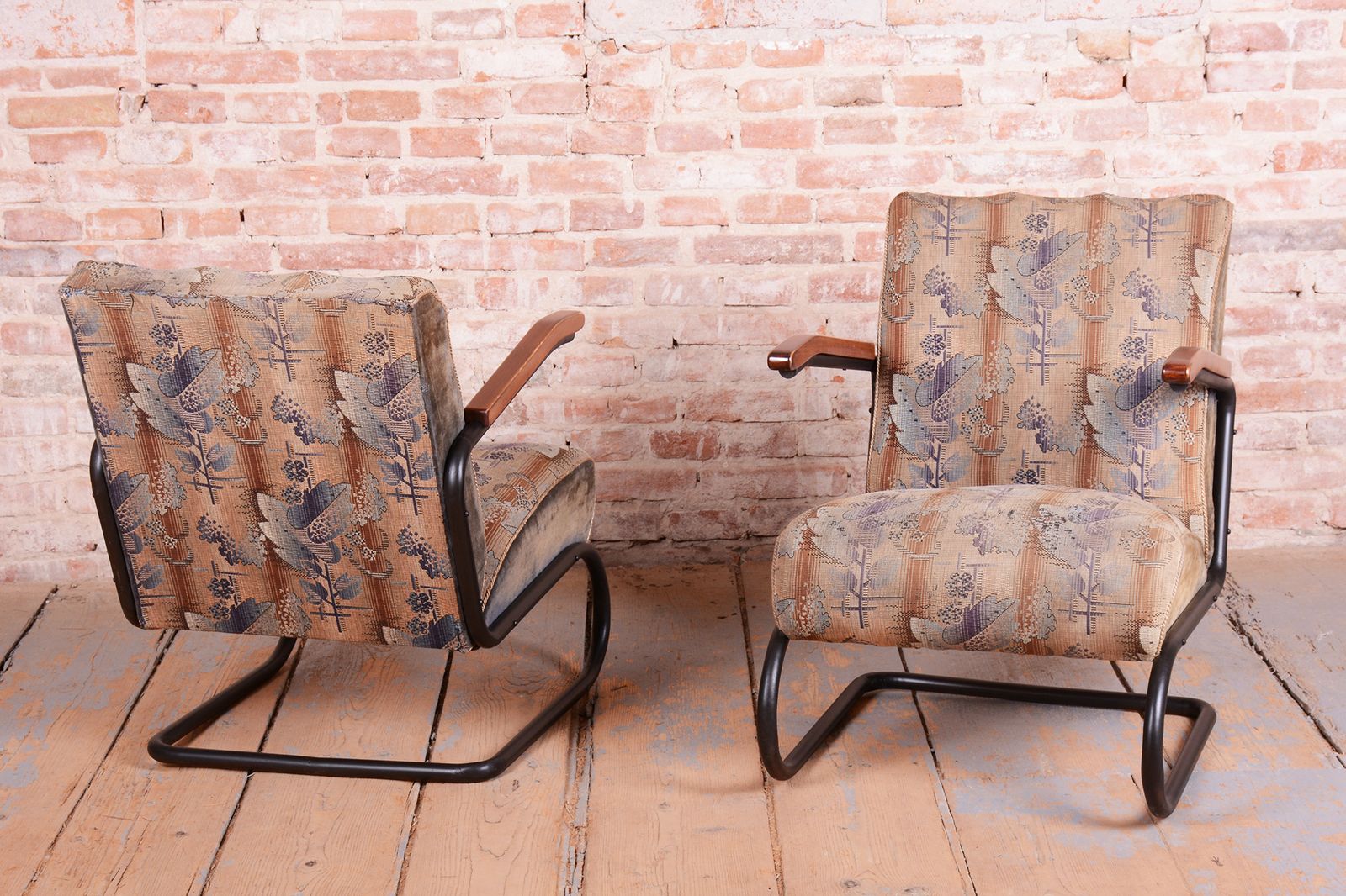 Pair Of Restored Bauhaus Armchairs, Beech, Steel, Polished, Czech, 1930s photo vinterior