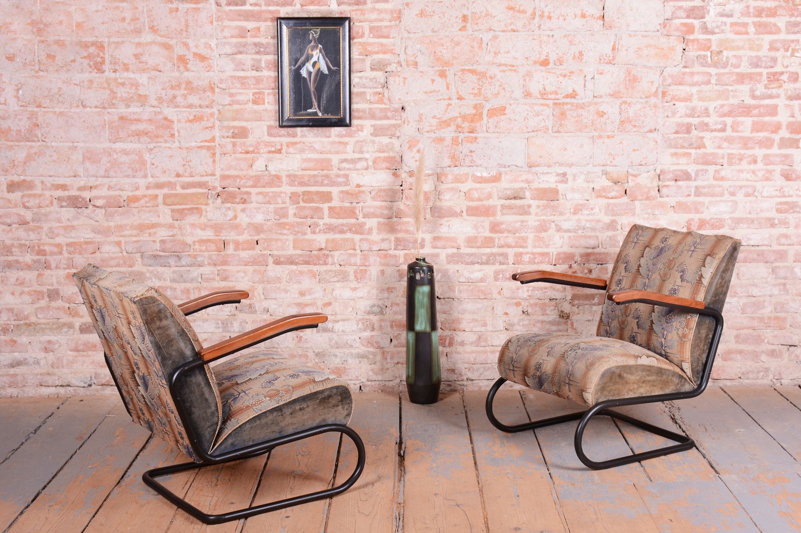 Furniture Pair Of Restored Bauhaus Armchairs, Beech, Steel, Polished, Czech, 1930s photo
