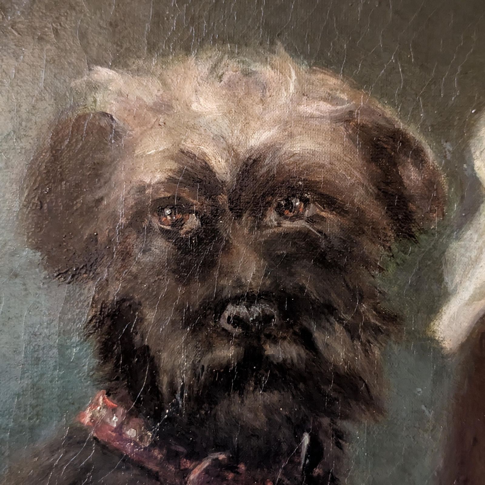 Antique Portrait Painting Boy With Terrier Dog Oil On Canvas Brown Gold Frame French School 19th Century Fine Art photo Art