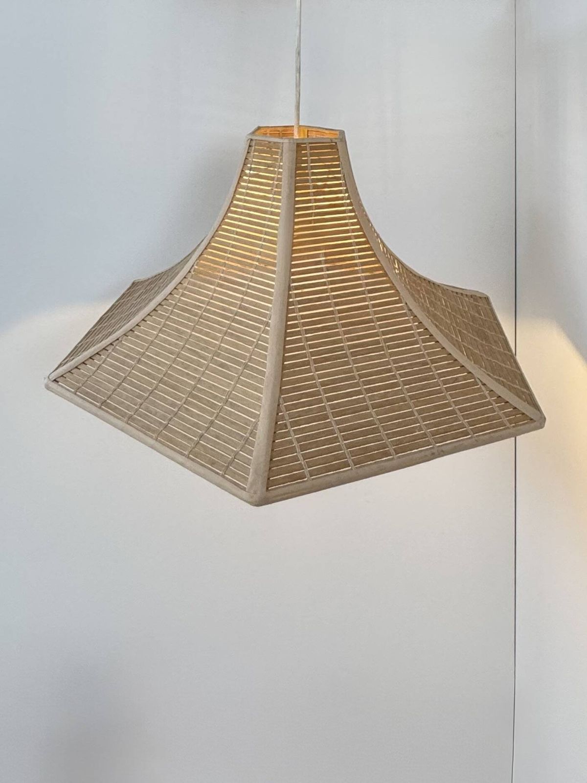 Vintage Pendant Light, Wooden Slats, France, 1980 photo buy