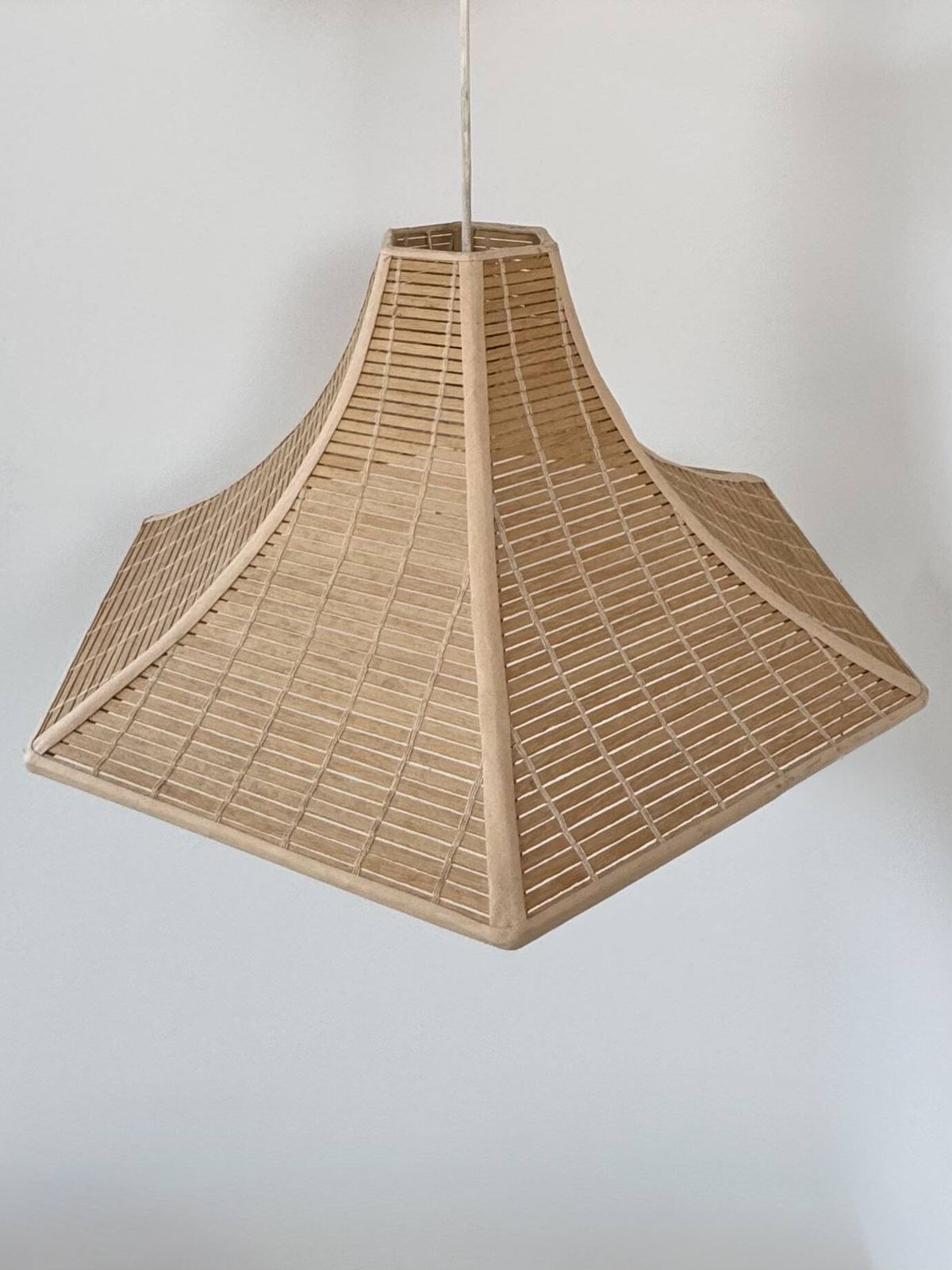 Vintage Pendant Light, Wooden Slats, France, 1980 photo vintage