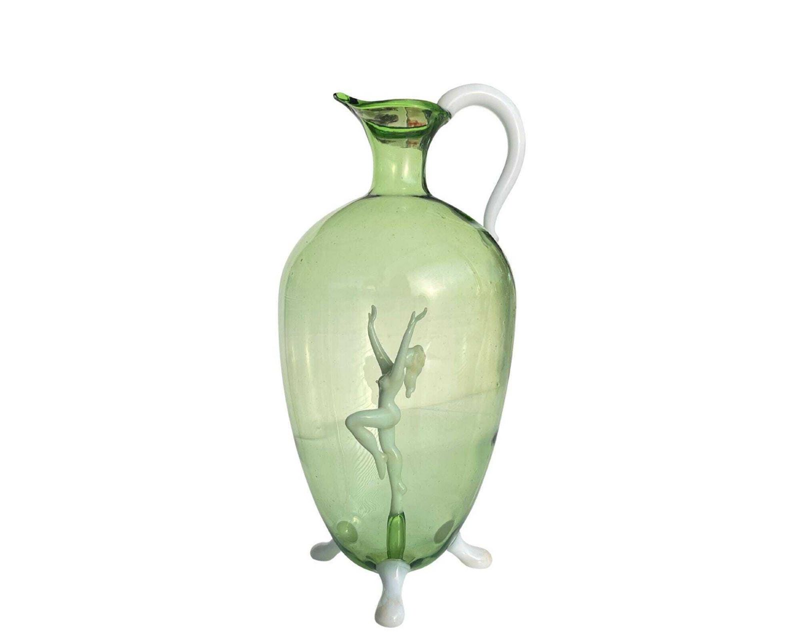 Bimini Glass Fritz Lampl | Karaf En 5 Cordial Coupes | Groen Met Wit Opaal photo 664.0