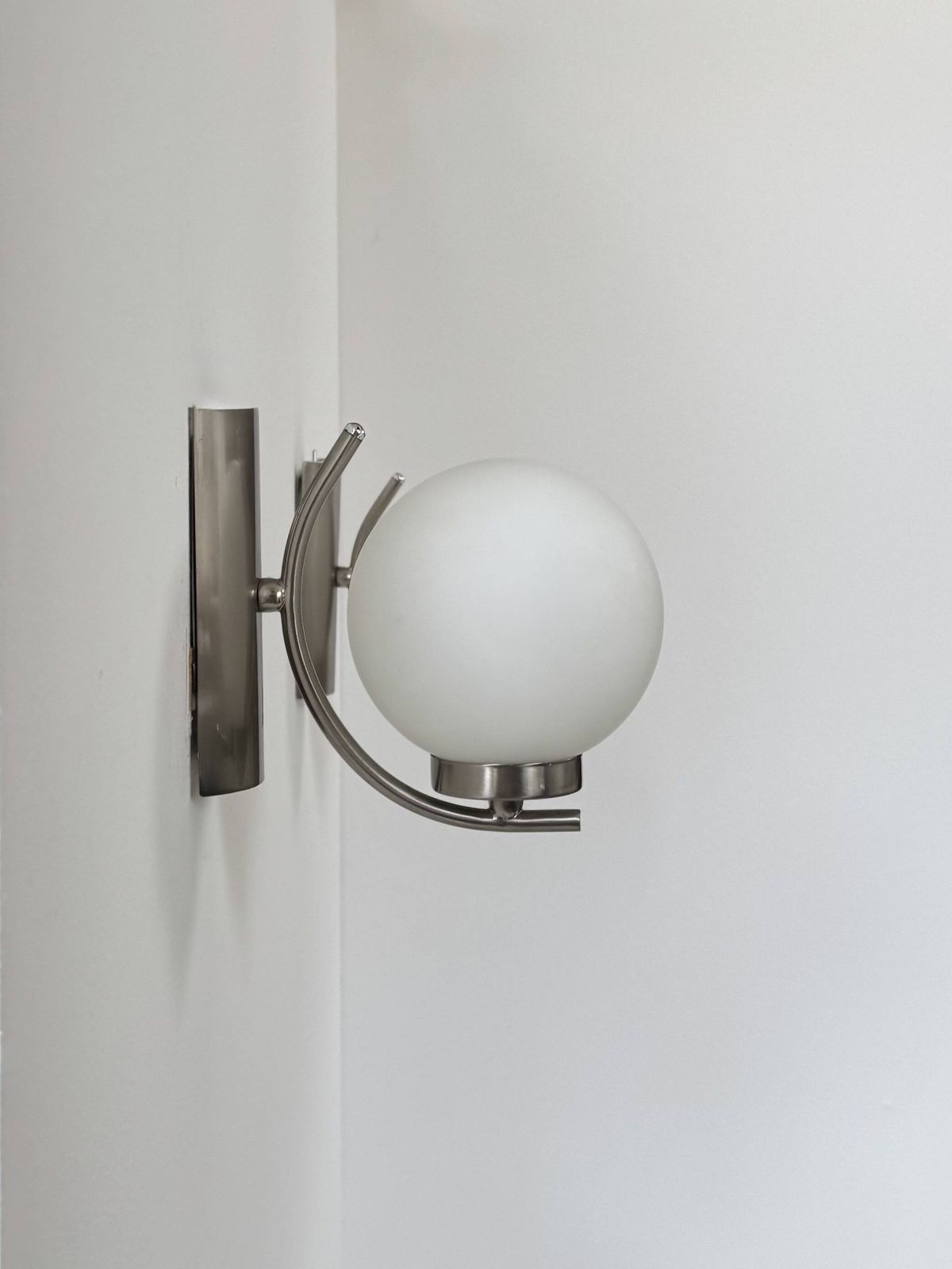 Pair Of Vintage Wall Lights, Chrome And Opaline, France, 1970. photo vinterior