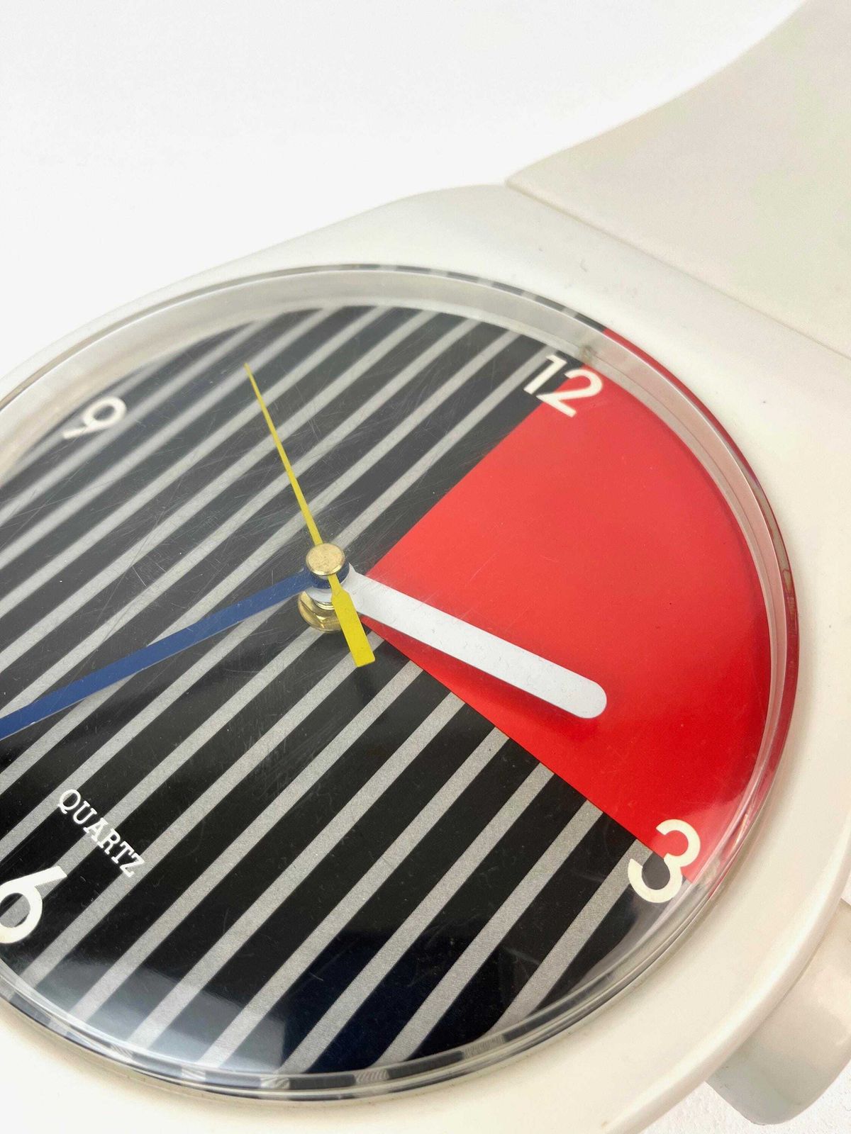 Rare Postmodern 80s White Colorful Dial Xl Memphis Age Wall Clock In Wrist Watch Shape photo furniture