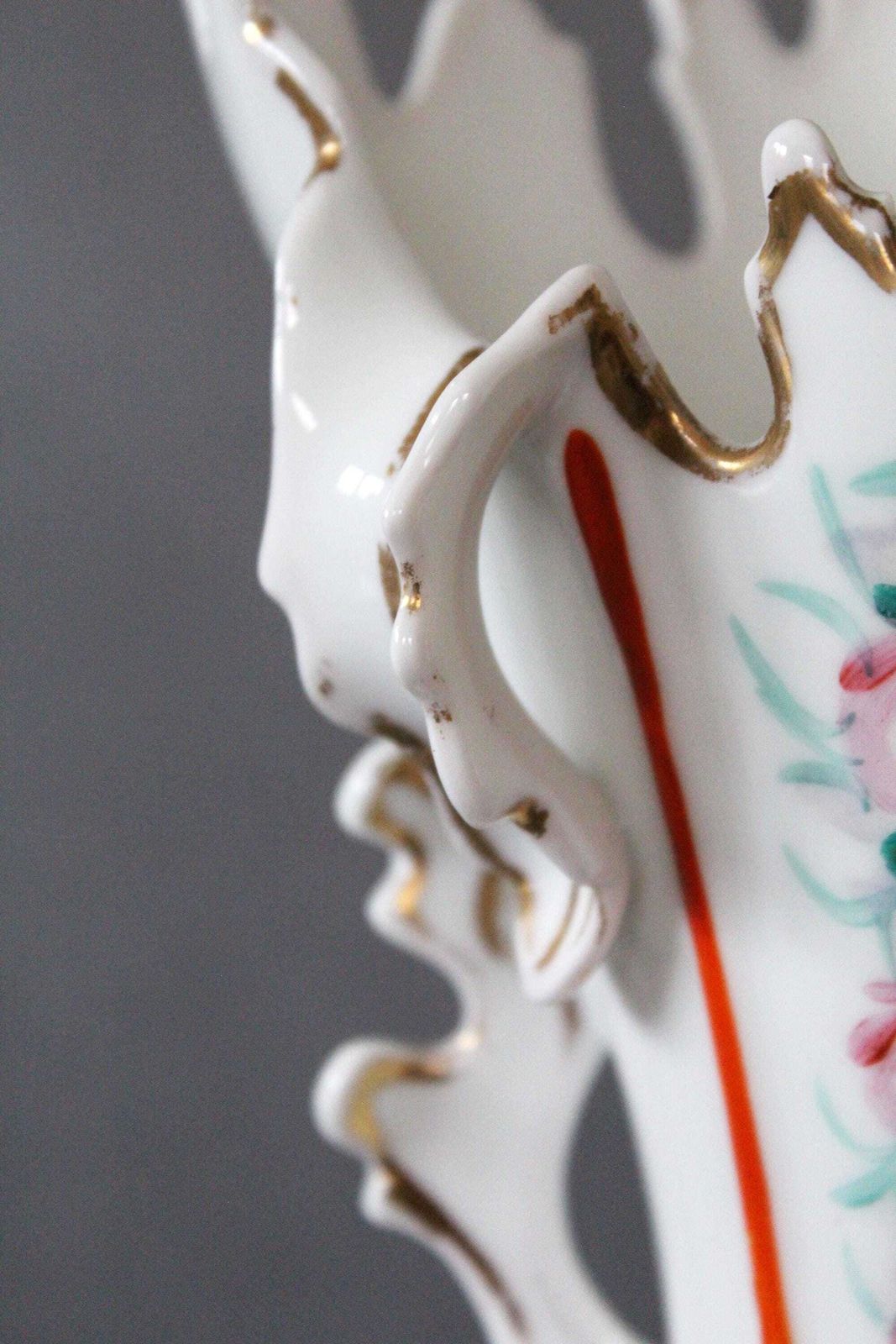 Large Antique Vieux Paris Porcelain Vase, Louis Philippe Bridal Vase, Spill Vase, Thistle Shape, Mantel Vase, Wedding Vase, Hand Painted photo for sale