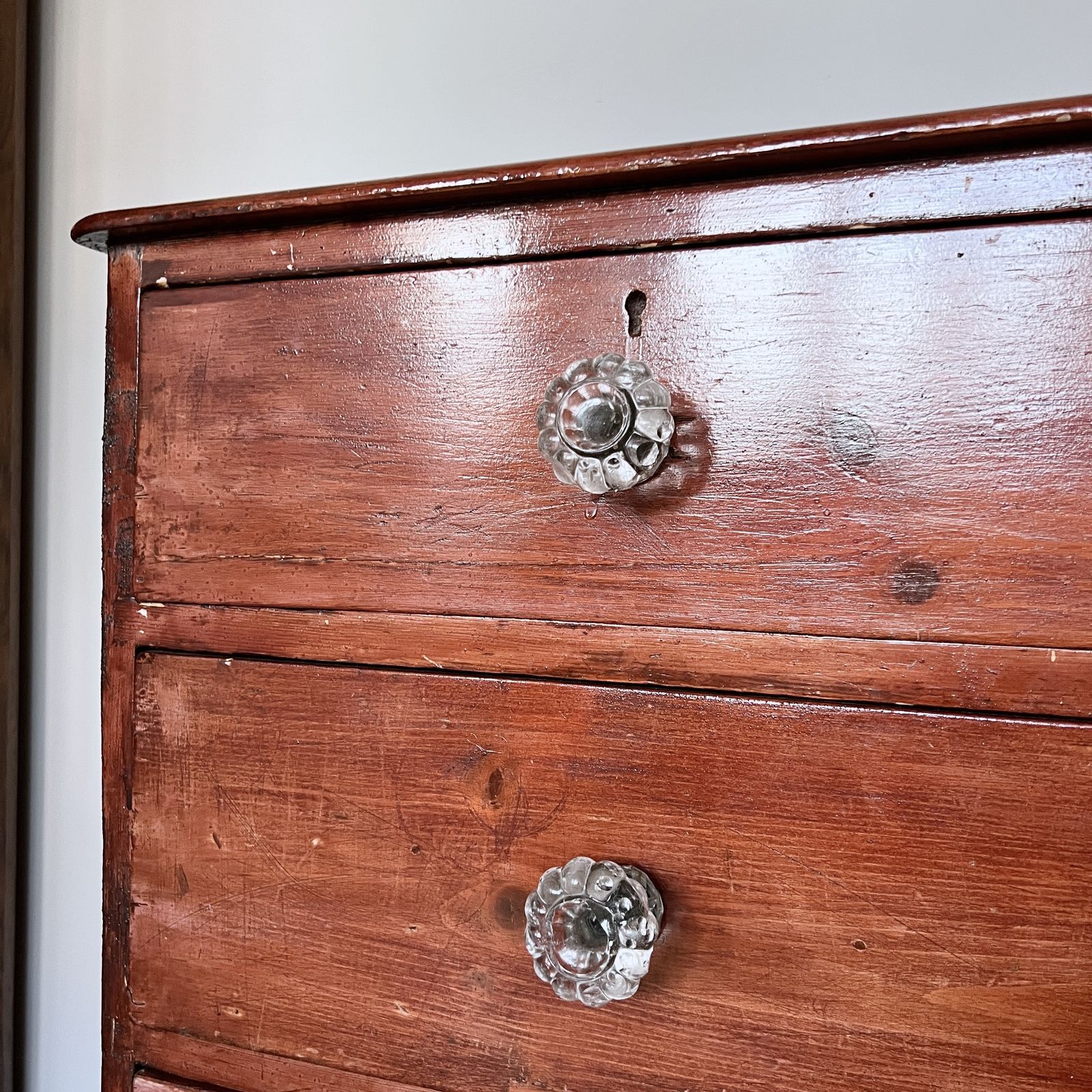 Stained Victorian Pine Chest Of Drawers With Glass Handles photo buy