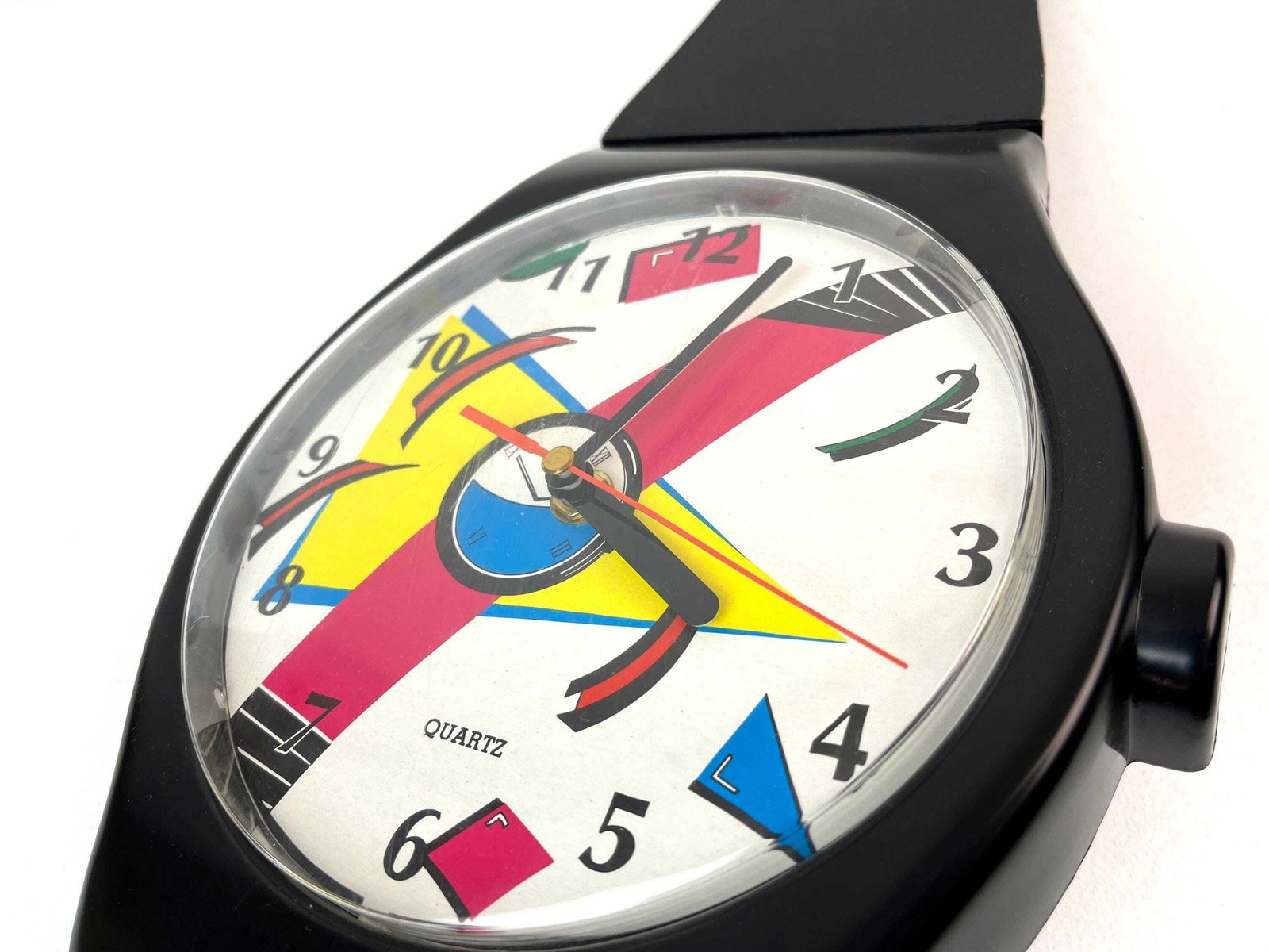 Rare Postmodern 80s Pop Art Colorful Dial Xl Memphis Age Wall Clock In Wrist Watch Shape photo 471.0