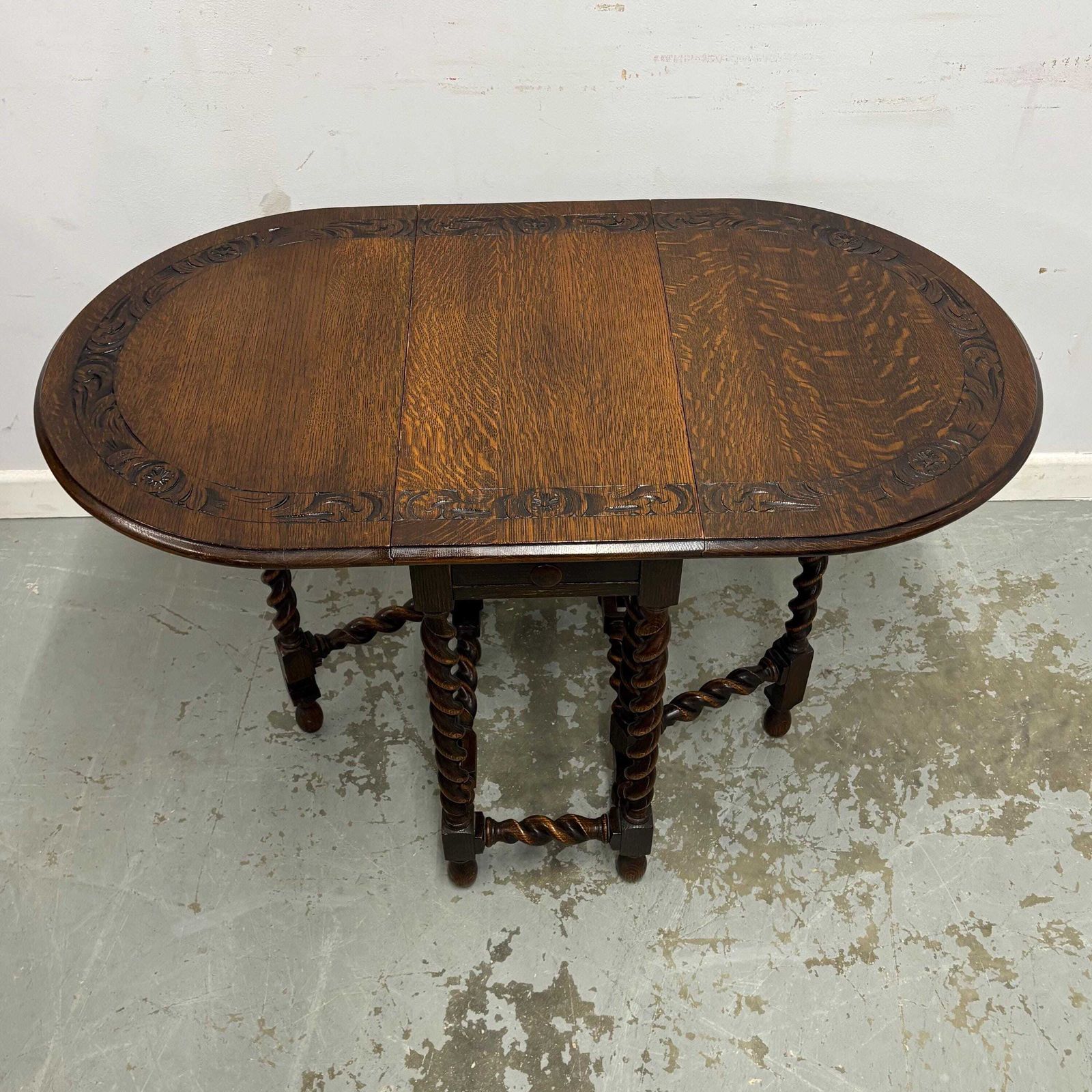 Vintage Oak Drop Leaf Table Barley Twist Legs Gateleg Style End Table photo furniture