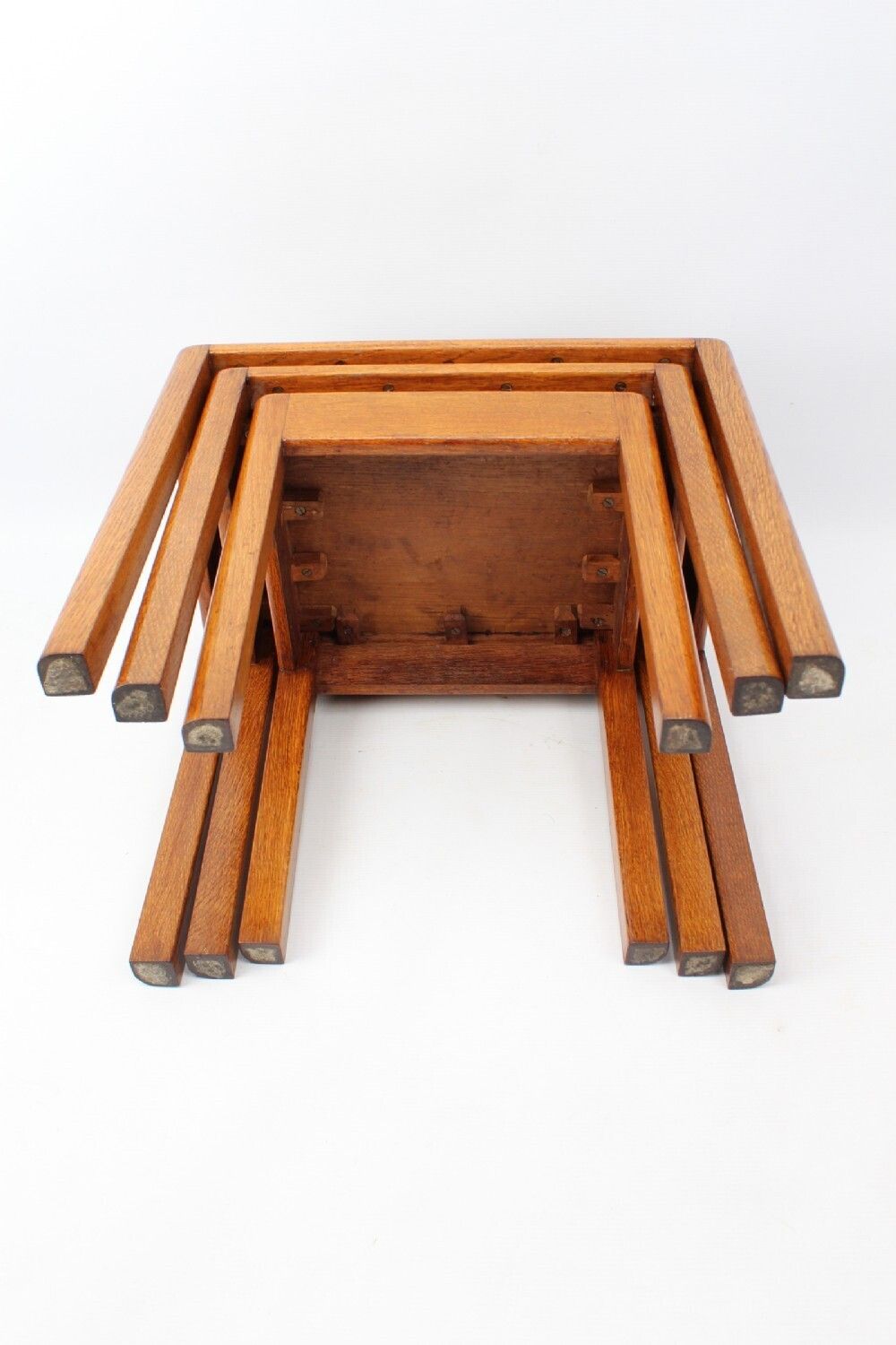 Furniture Small Art Deco Nest Of 3 Oak Tables photo