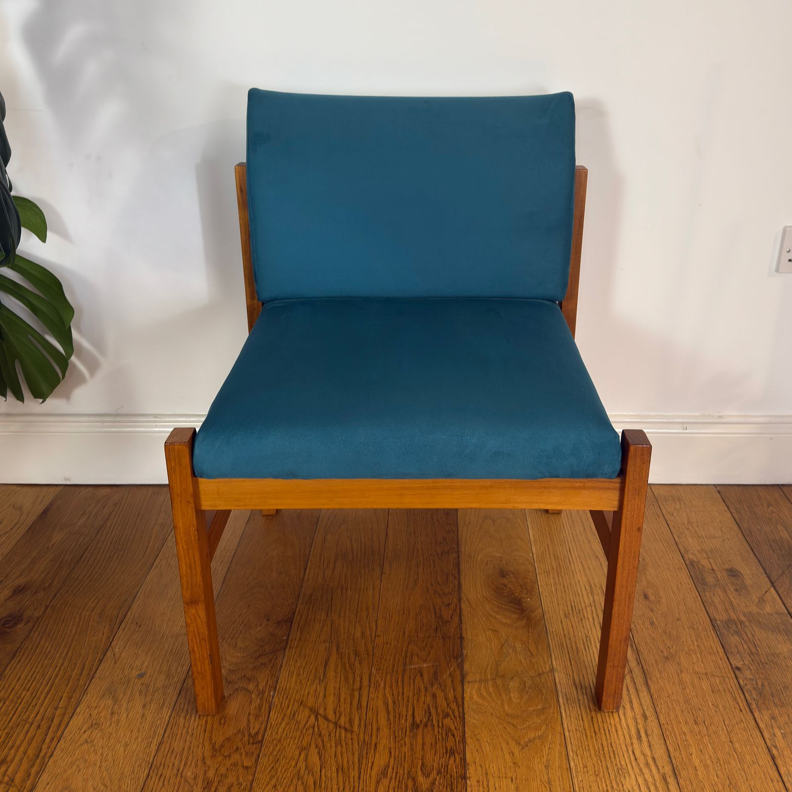 Mid Century Teak Occasional Chair In Blue photo for sale