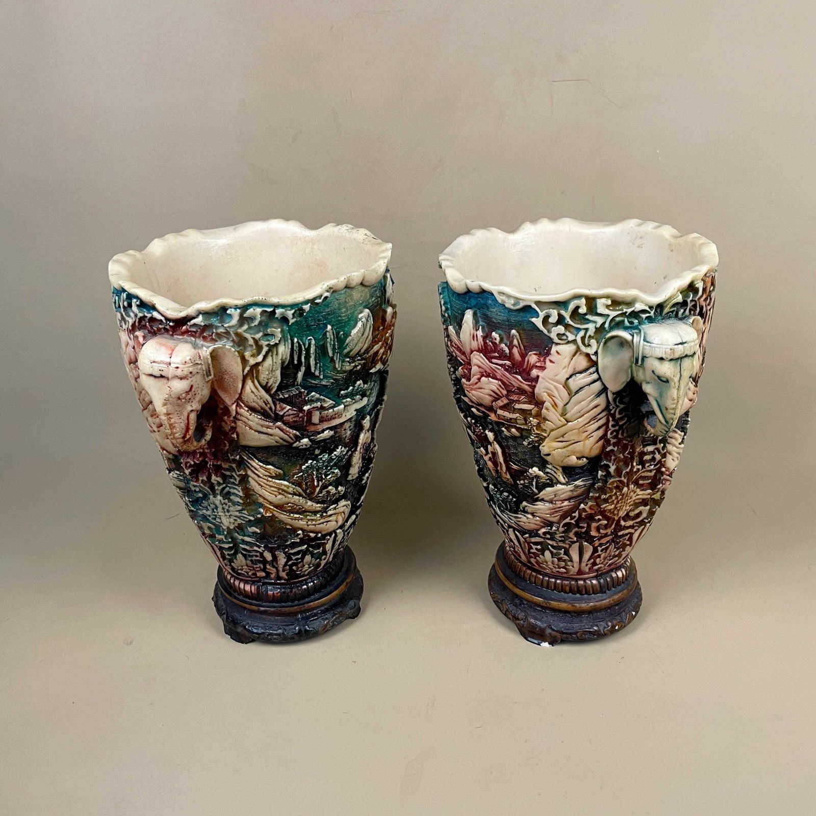 Vintage Oriental Resin Vases Chinese Figurines Elephant Carved Asian Decor Pots Flower Display Green Red Home Decor Display Ornaments photo buy