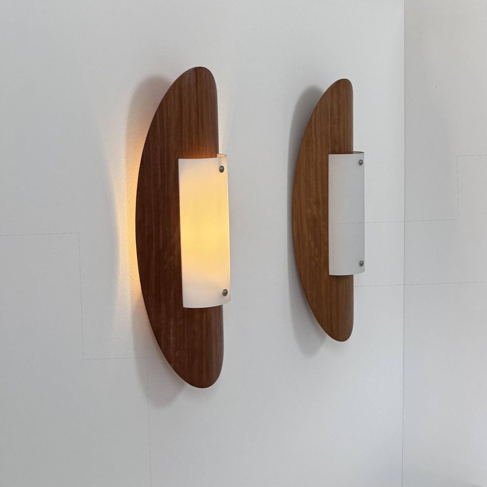 Pair Of Vintage Wall Lights In Thermoformed Wood And Opaline Glass, France, 1980 photo for sale