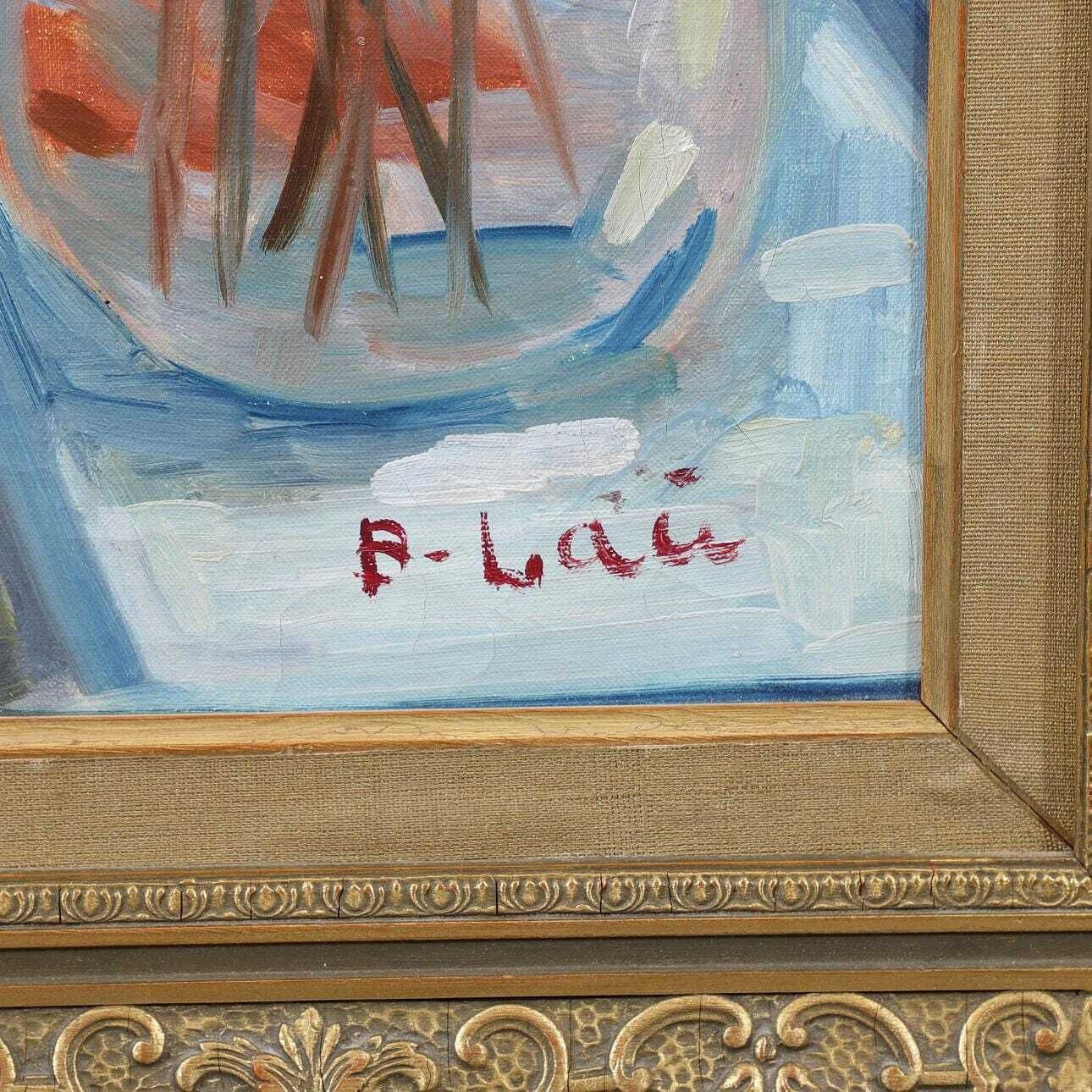 Original Swedish Oil On Canvas – “Woman With Flowers” By Bendt Lauritzen – Signed, Framed 82 × 72 Cm (32.3" × 28.3") photo Art