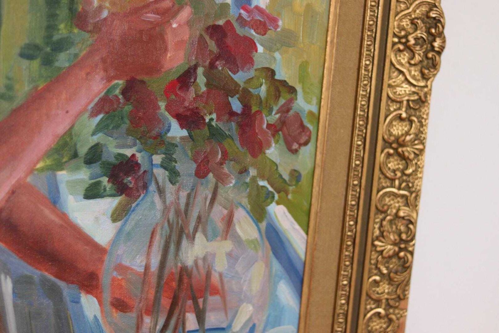 Original Swedish Oil On Canvas – “Woman With Flowers” By Bendt Lauritzen – Signed, Framed 82 × 72 Cm (32.3" × 28.3") photo 745.0