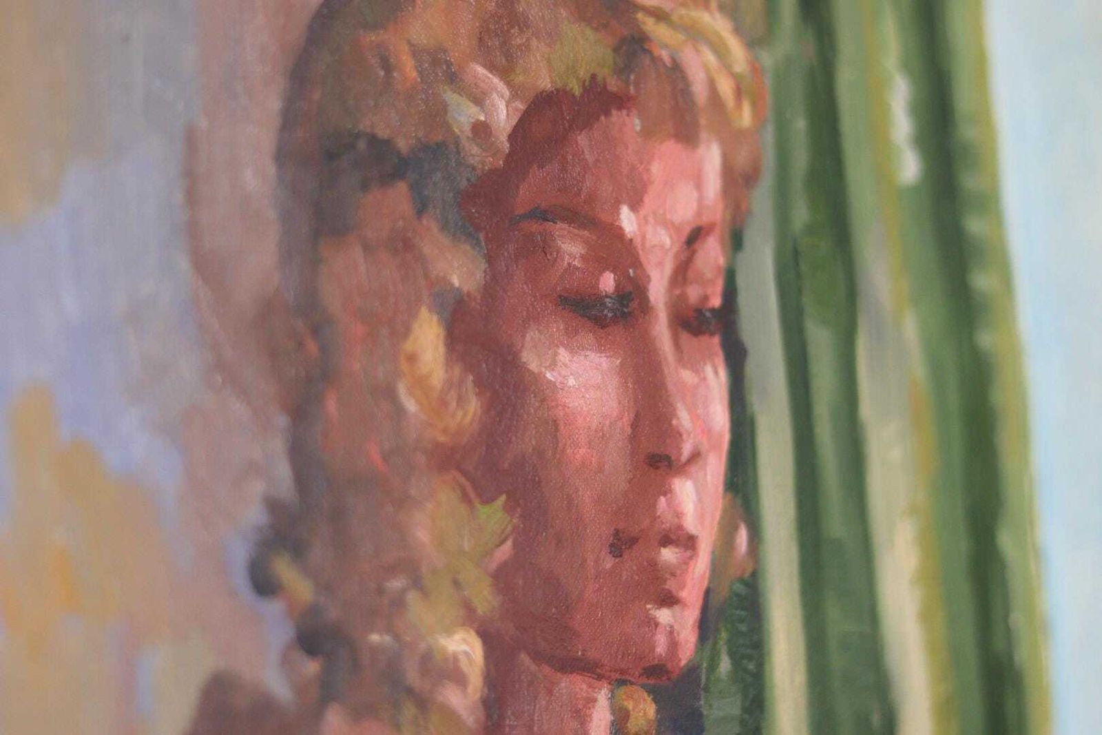Original Swedish Oil On Canvas – “Woman With Flowers” By Bendt Lauritzen – Signed, Framed 82 × 72 Cm (32.3" × 28.3") photo buy