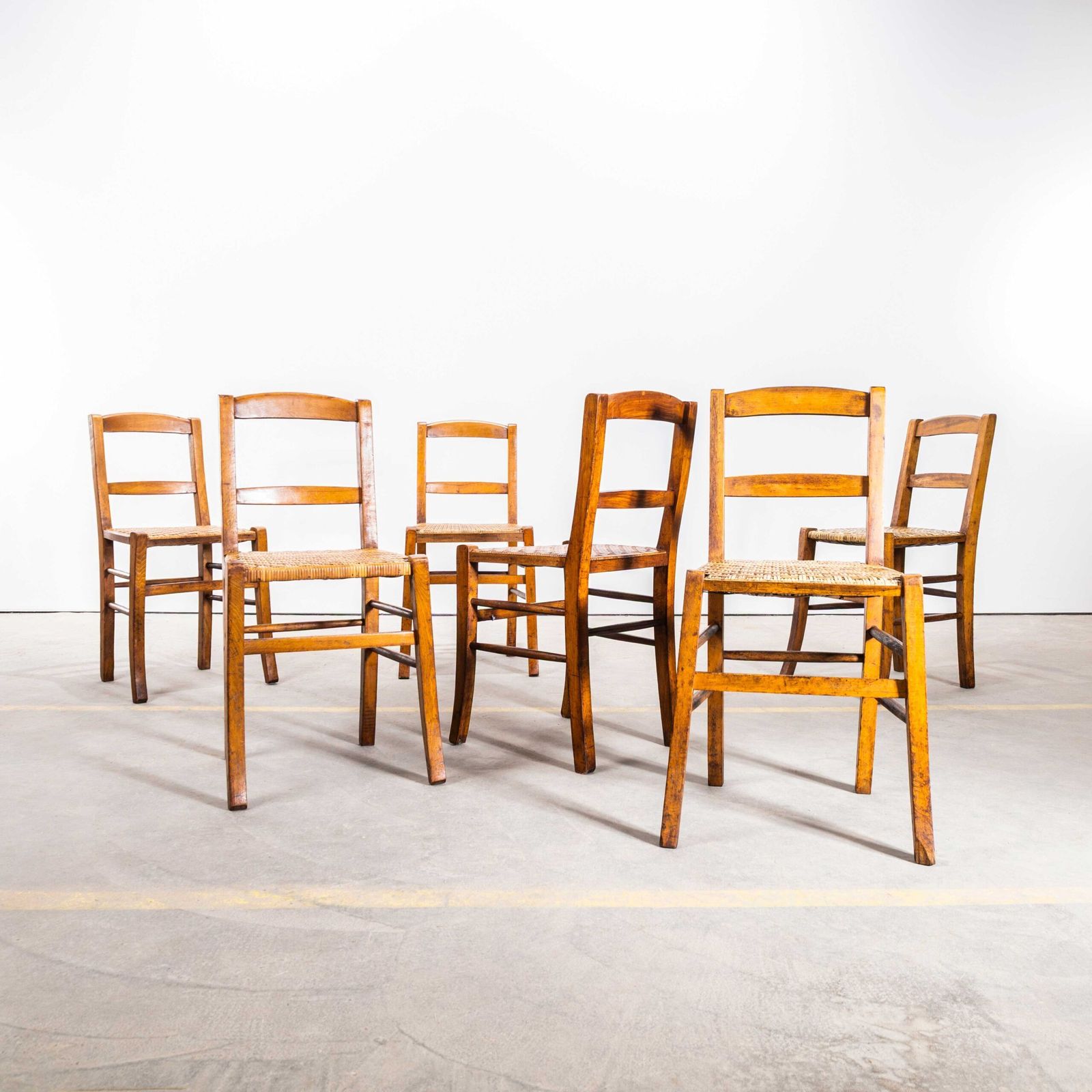 1950’s Original French Farmhouse Dining Chairs With Woven Seat photo for sale