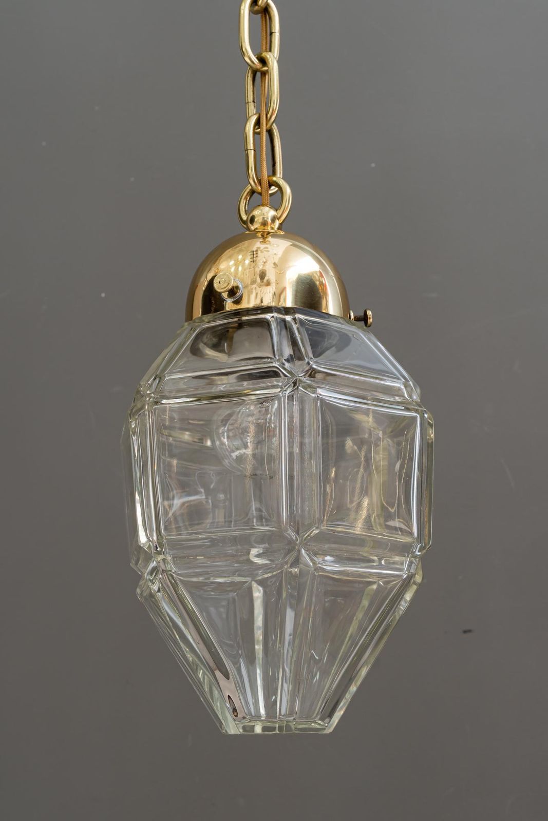 Big Art Deco Pendant With Cut Glass Shade Vienna Around 1920s photo vinterior