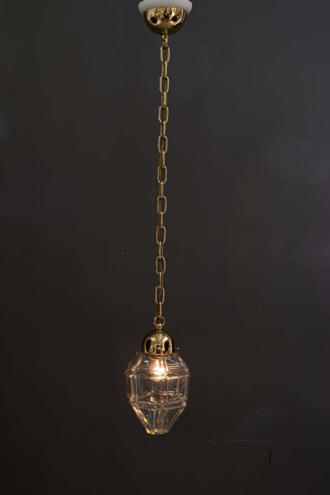 Big Art Deco Pendant With Cut Glass Shade Vienna Around 1920s photo vintage