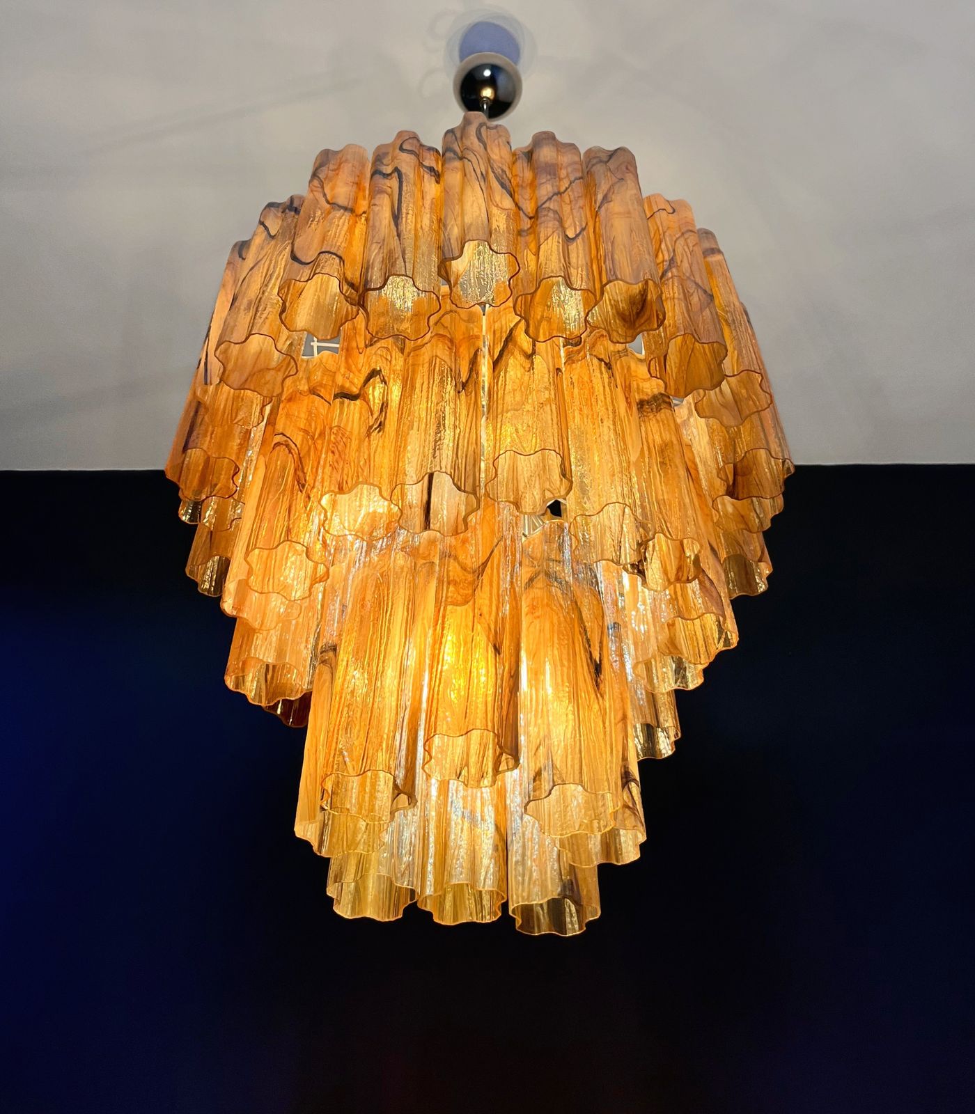 photo vinterior Large Three Tier Murano Glass Tube Chandelier   Amber Black Albaster