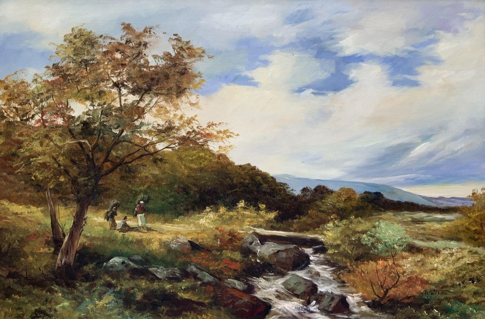 A Superb Post War Vintage Antique Autumn Countryside Landscape Oil Painting photo furniture