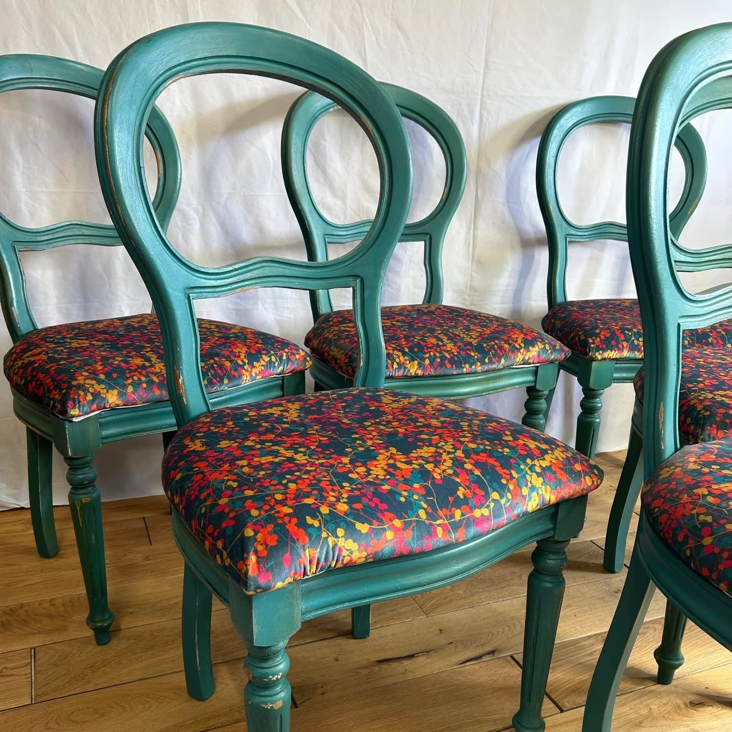Set Of Six Hand Finished Dining Chairs In Farrow & Ball "Vardo" With Clarissa Hulse Velvet photo furniture