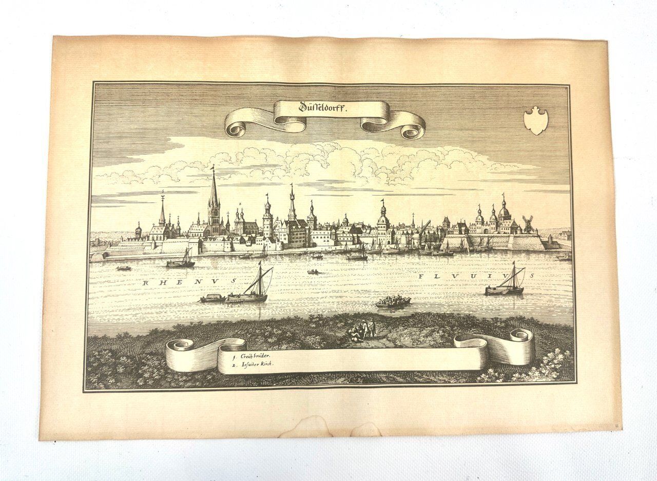 Matthäus Merian, Düsseldorf From Topographia Germanie, Woodcut Print, 17th Century, Framed photo furniture