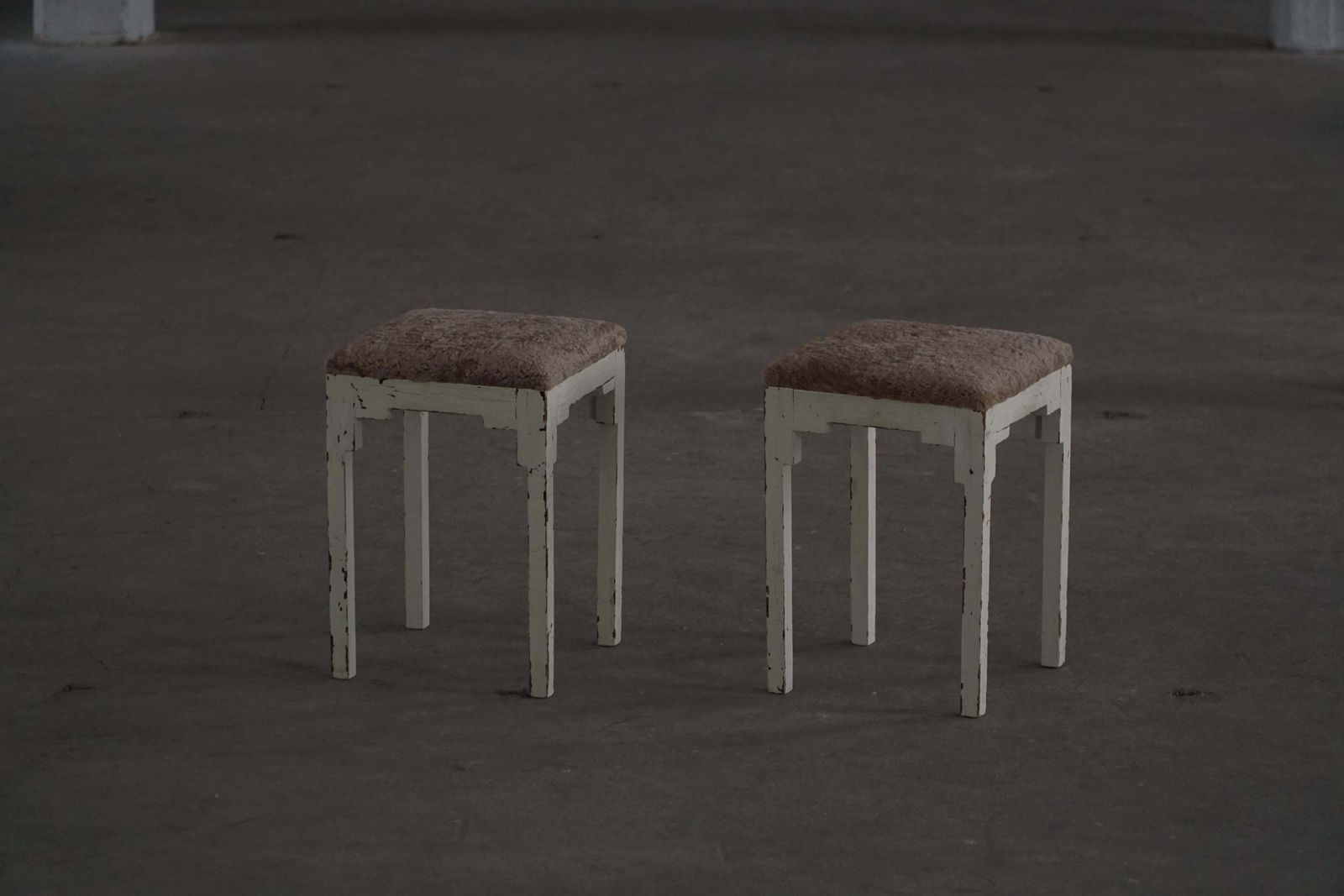 photo vintage A Pair Of Antique Danish Stools, Lambswool Seats, Late 19th Century