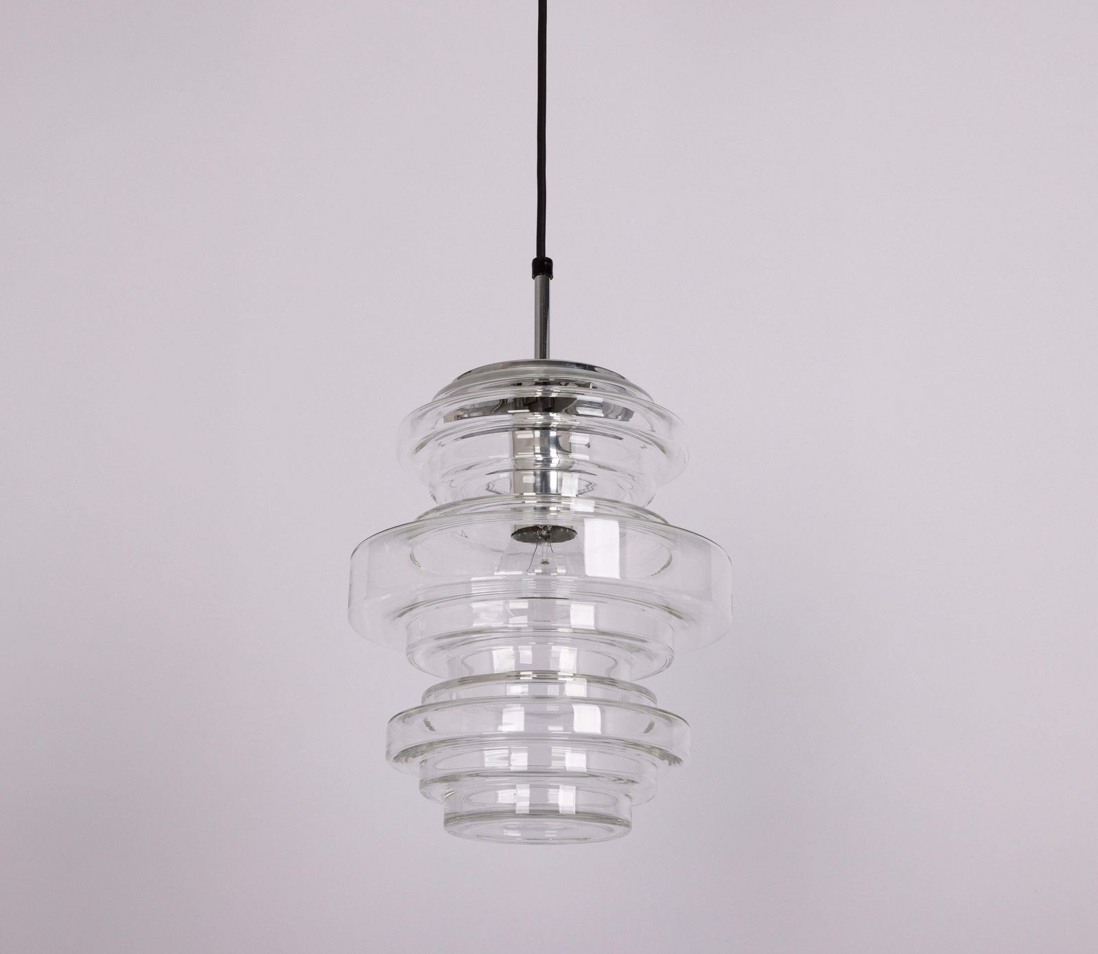 Lighting 1 Of 2 Rare Limburg Clear Glass Pendant Lamps, Germany, 1970s photo