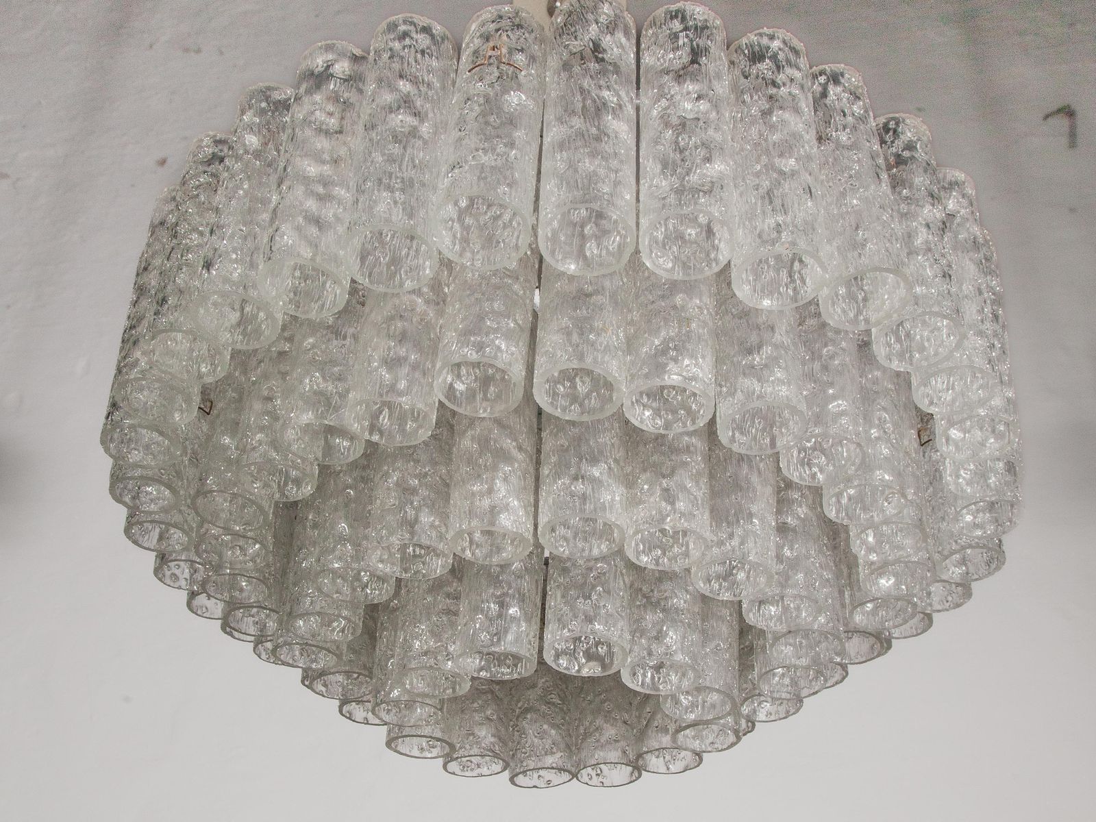 photo furniture Large Iced Glass Tube Chandelier Designed By Doria, 1960s