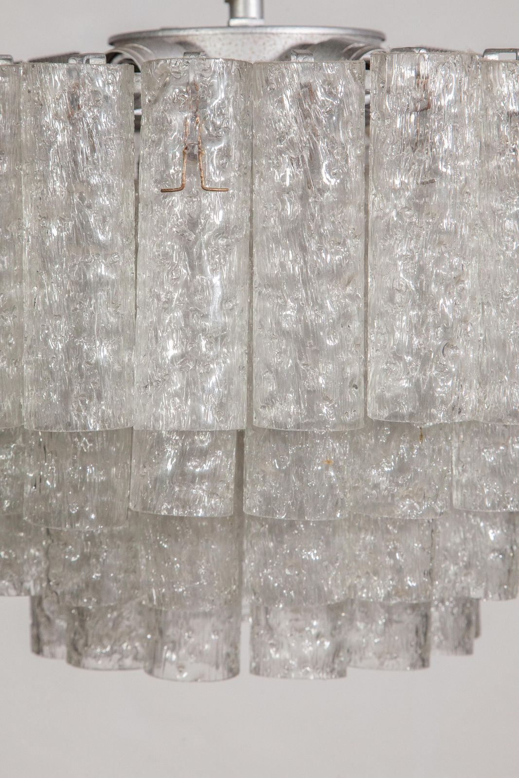 photo for sale Large Iced Glass Tube Chandelier Designed By Doria, 1960s