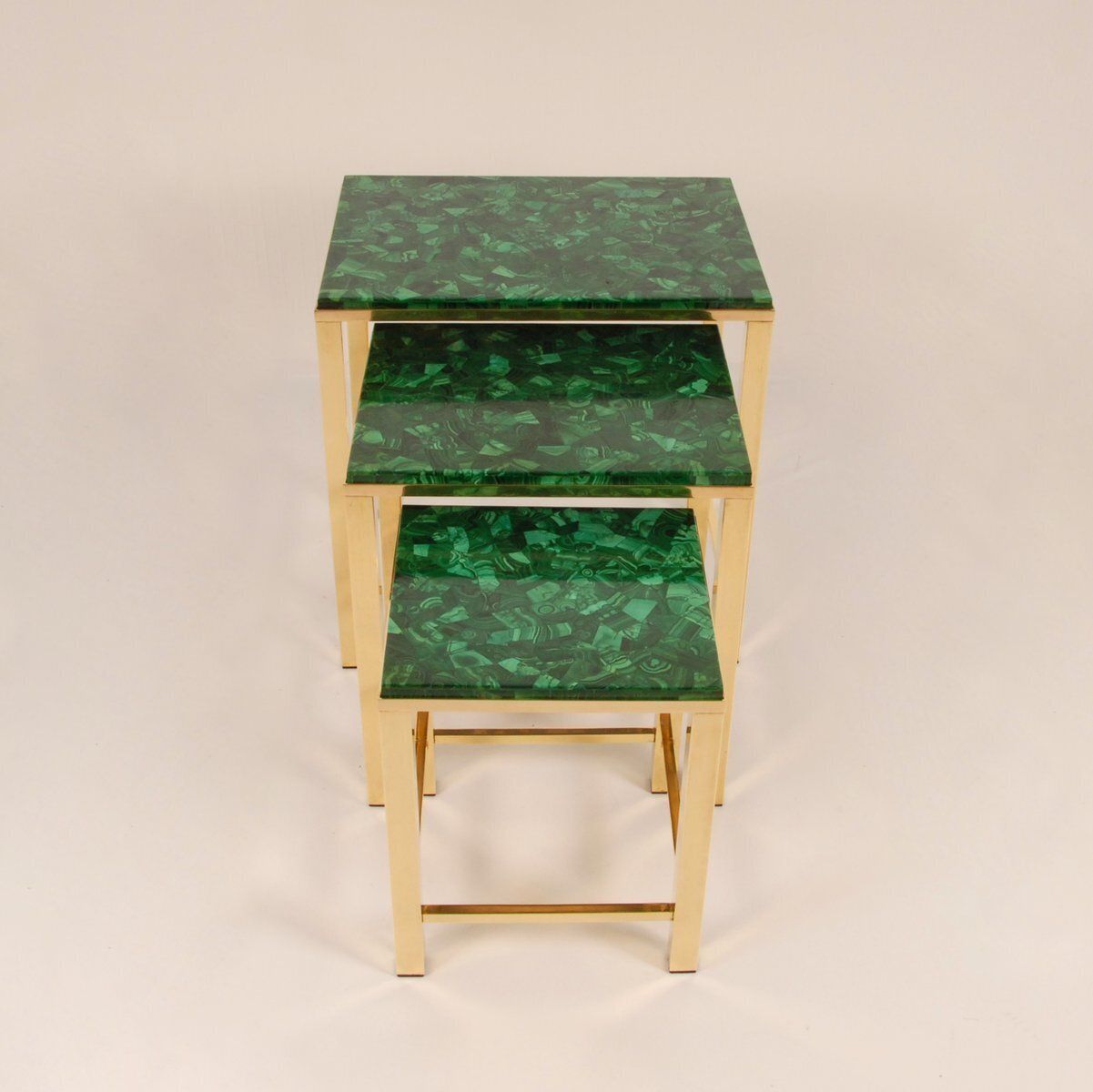 Mid Century Modern Nesting Tables In Malachite And Gold Gilt Brass, 1970s, Set Of 3 photo furniture