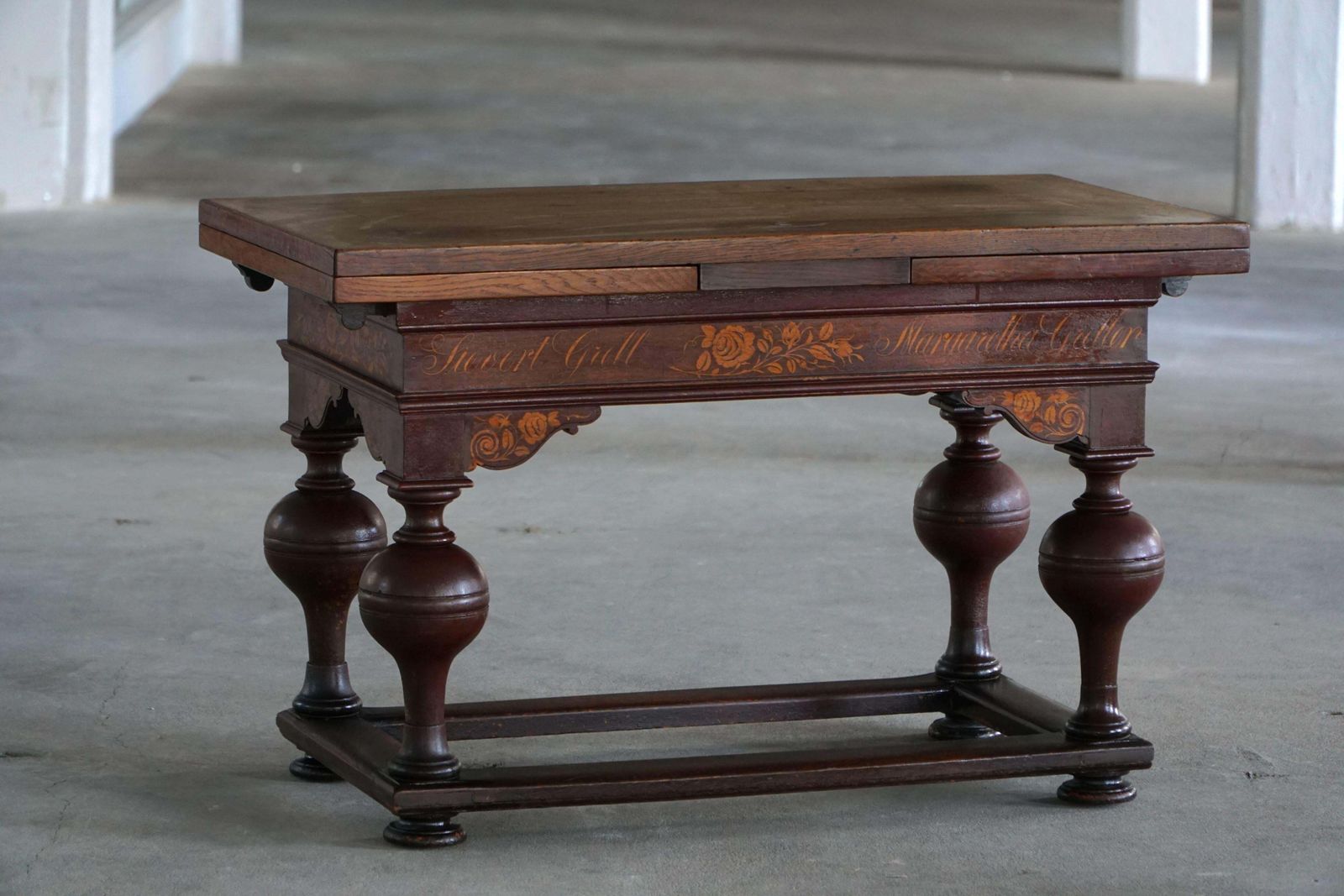 Extendable Oak Table With Intarsia, Baroque, Danish Cabinetmaker, 19th Century photo furniture