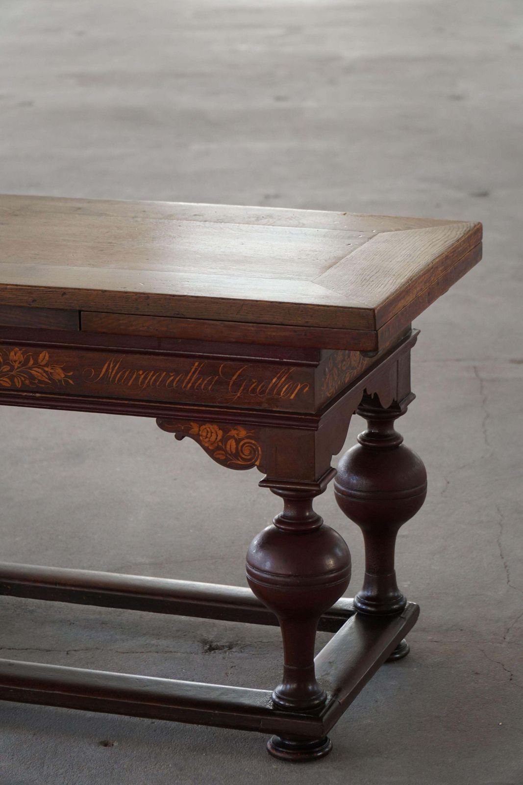 photo vintage Extendable Oak Table With Intarsia, Baroque, Danish Cabinetmaker, 19th Century